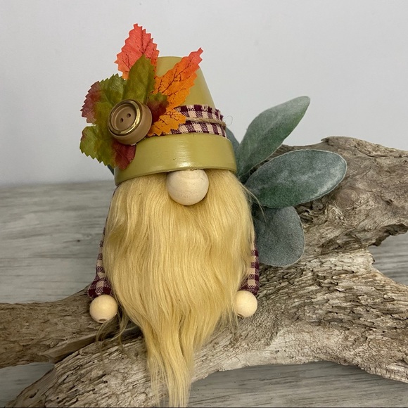 Artisan Other - Fall Harvest Orange Leaf Sock Gnome Plaid Silver Key Charm Beads Plant Pot Hat